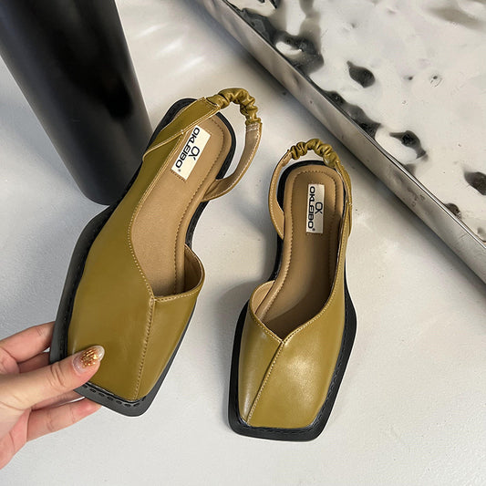 Square Heel Low Heel Empty Back Fashion Shoes