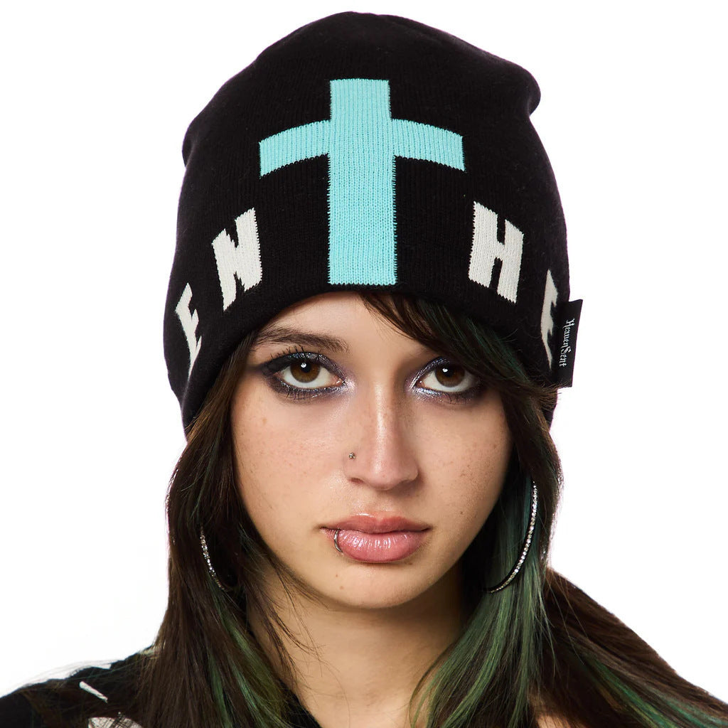 Harajuku Cross Pattern Jacquard Knitted Pullover Hat
