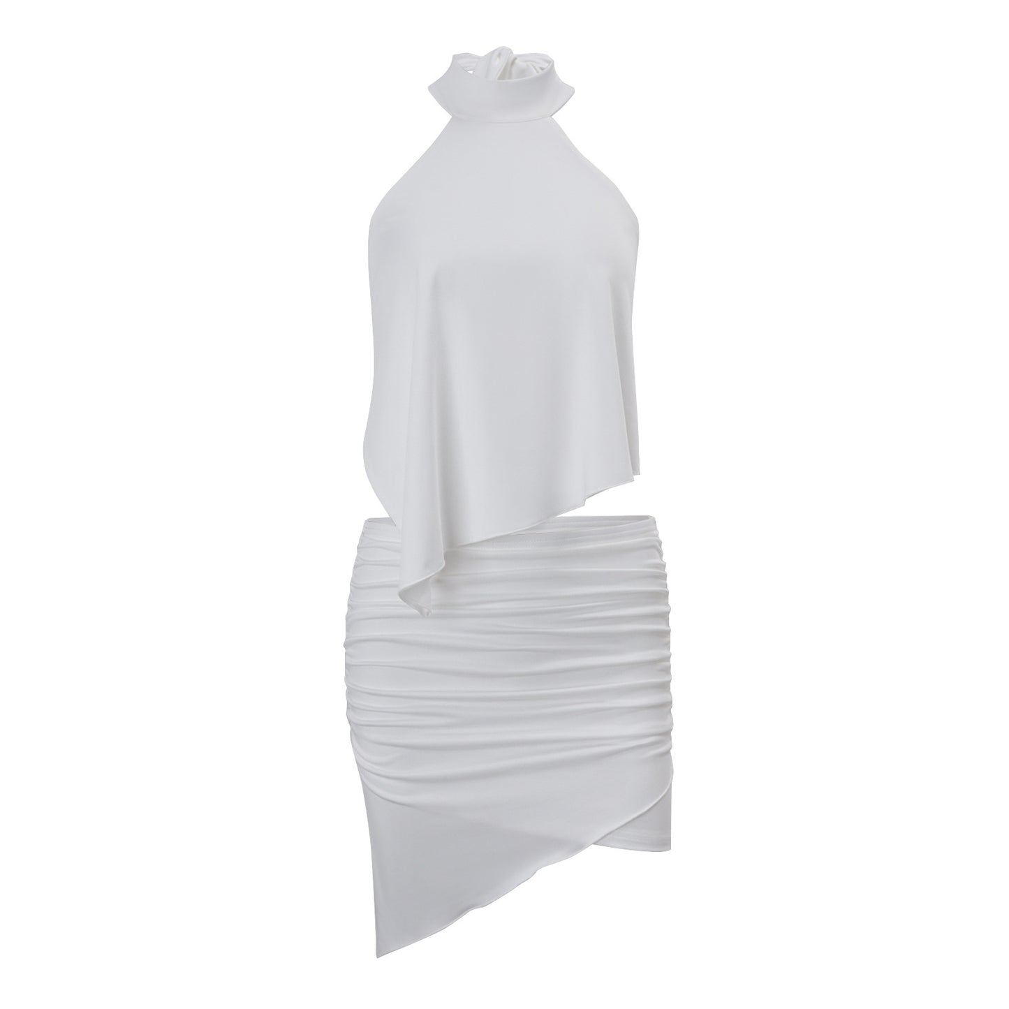 Sexet standkrave, off-shoulder irregulær top og elegant plisseret etuinedelssæt