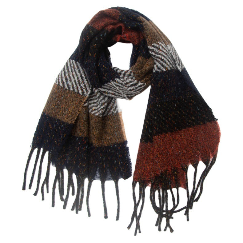 European And American Men's Women's Neck Warmer Striped Tassel Scarf