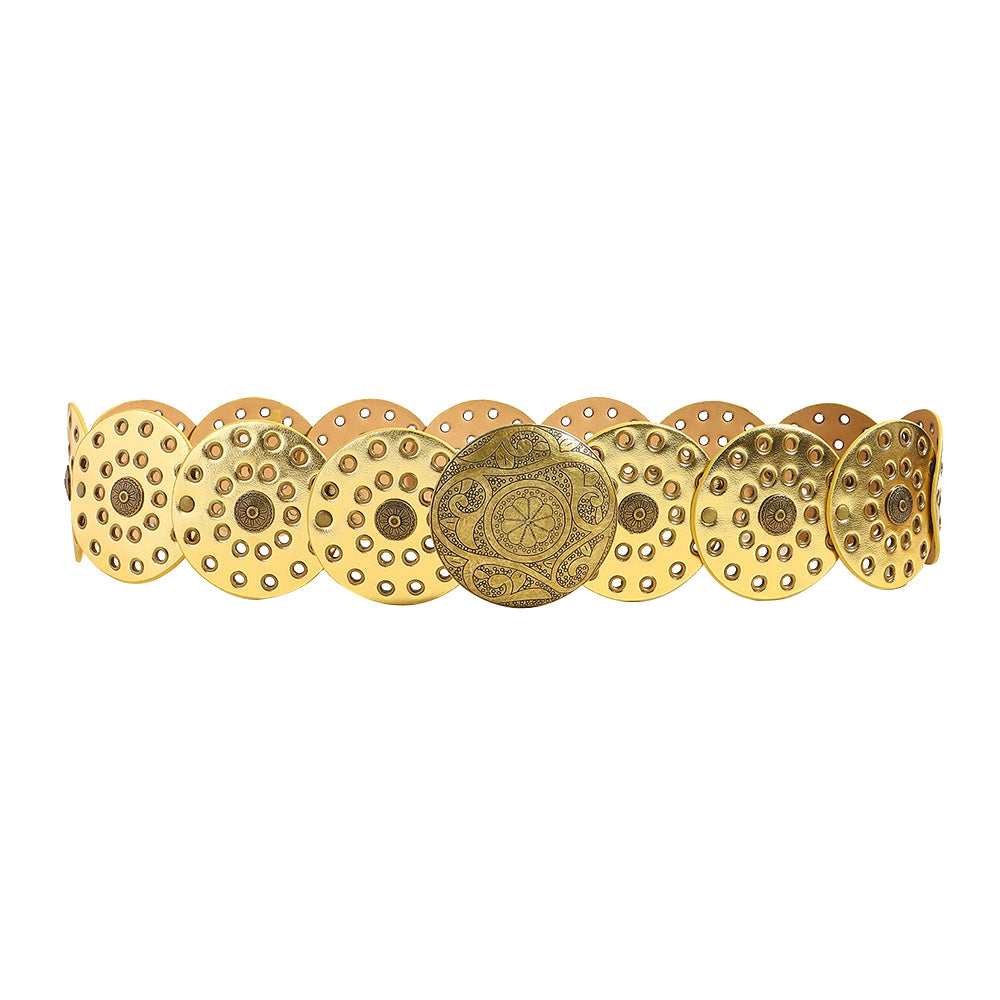 Fashion Punk Exaggerated Round Cutout Personality Belt Ladies Metal Retro Wide Belt