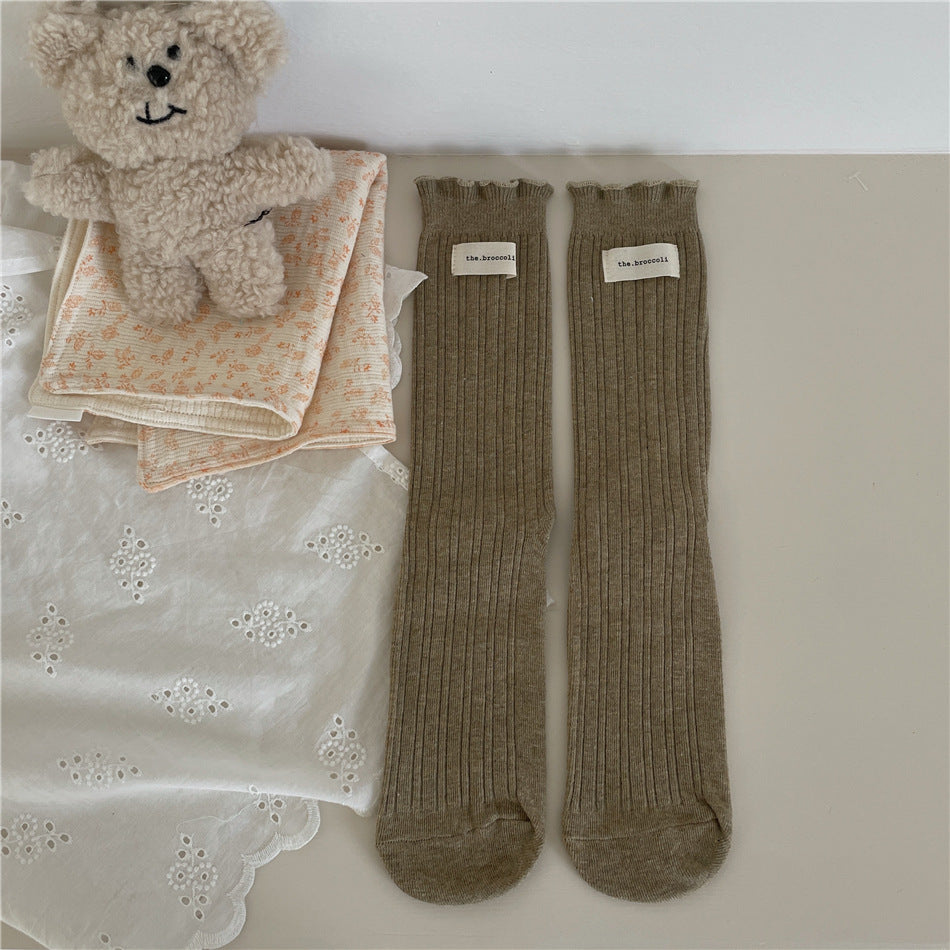 New Autumn And Winter Sweet Ruffled Socks For Girls Solidcolor Mid-calf Length