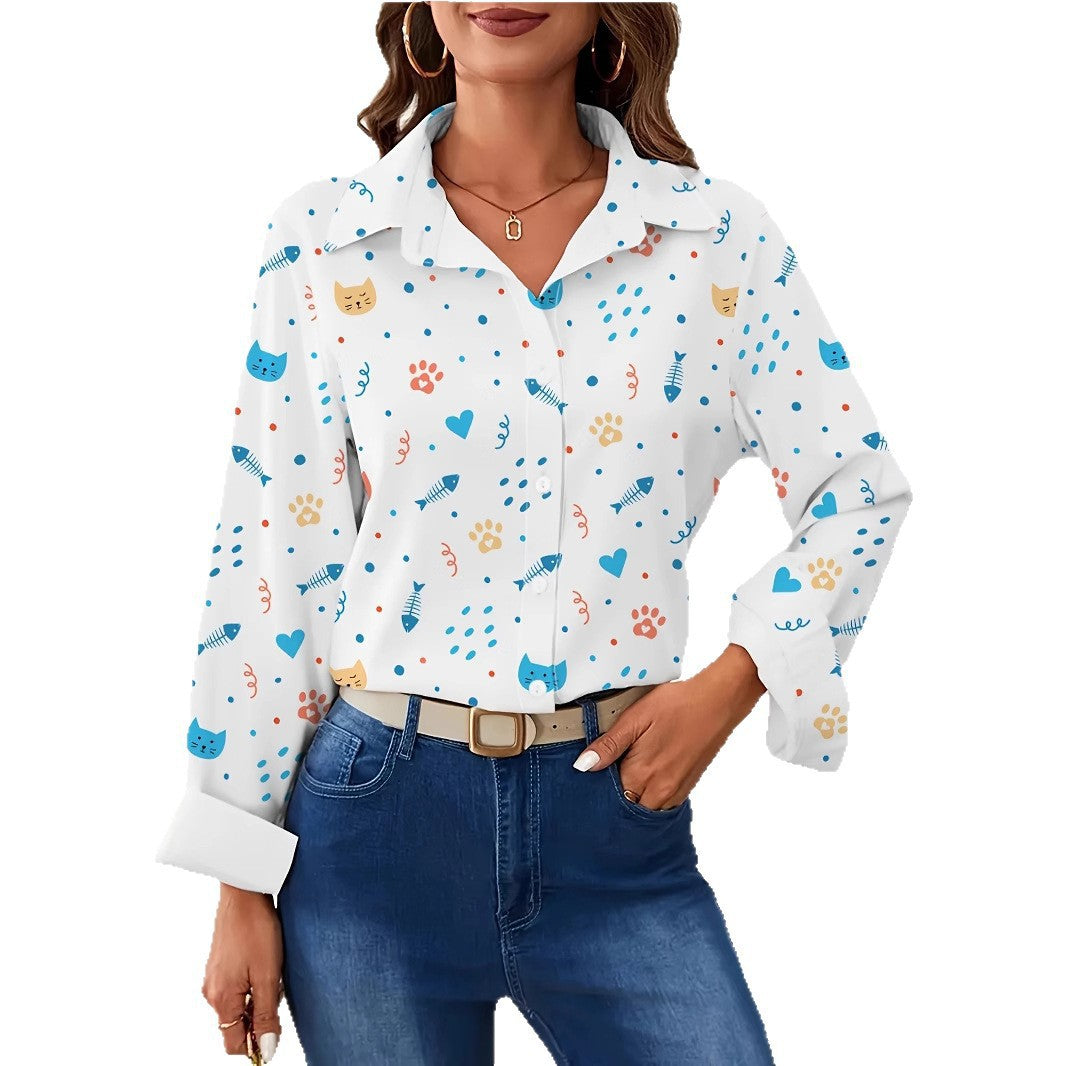 Women's 3D Printed Floral Pattern Long-sleeved Shirt