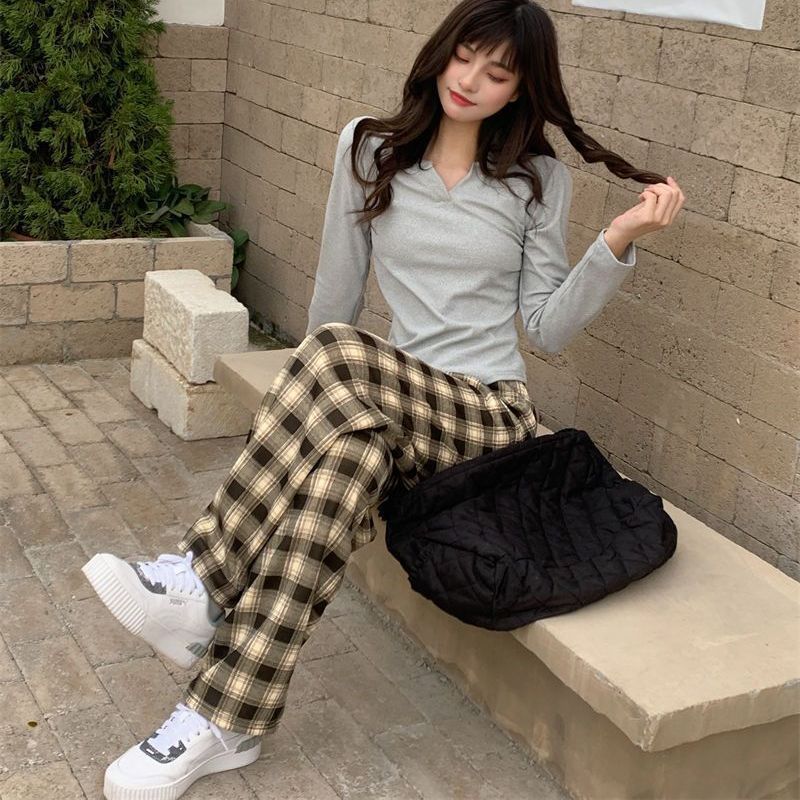 Winter Christmas Leopard-Print Shearling Plaid Pants