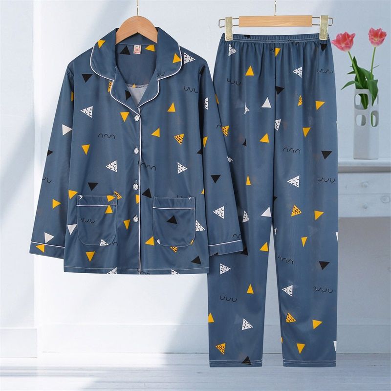 Womens Long-Sleeve Cardigan Pajama Set Thin Style