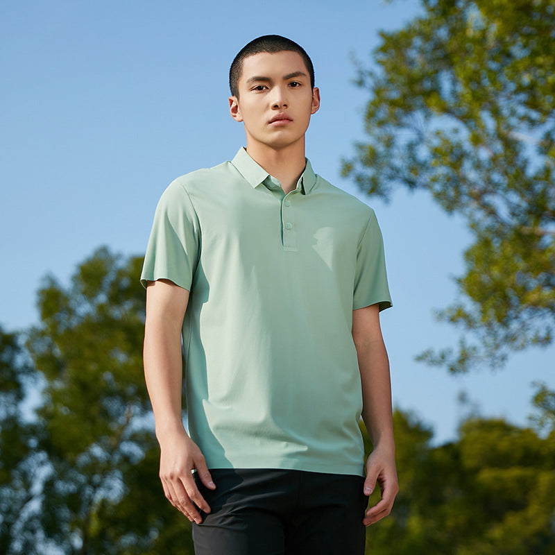 Ice Silk Short-Sleeve Solid-Color Stretch Mens Seamless Polo Shirt