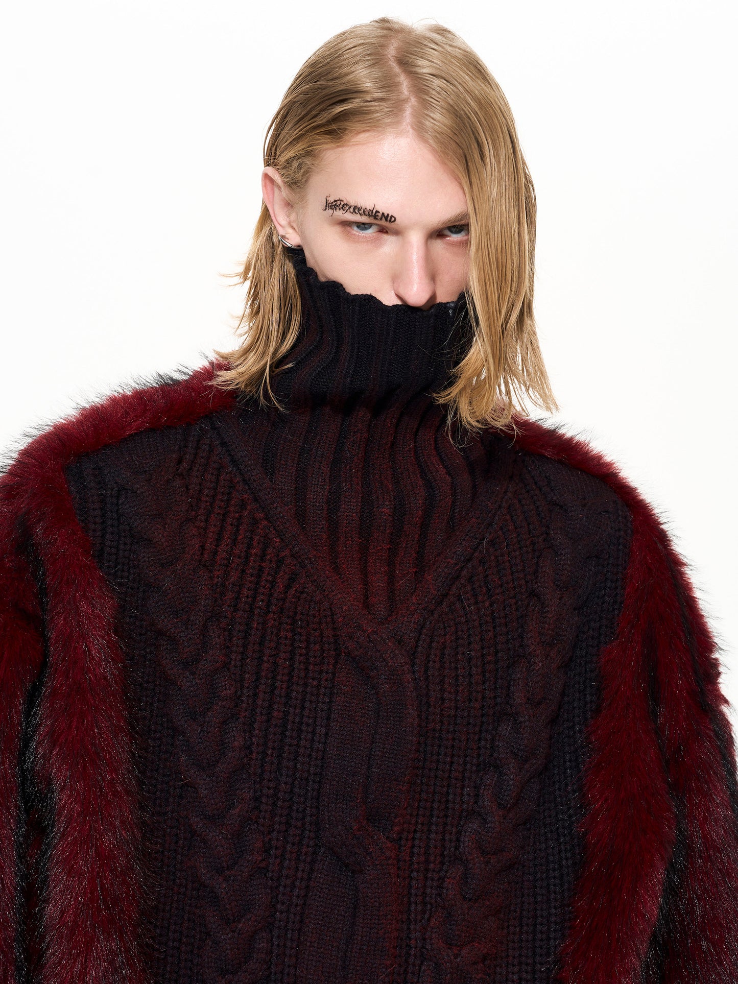 Mens Light-Luxury Leopard-Print Fur-Panelled Turtleneck Sweater