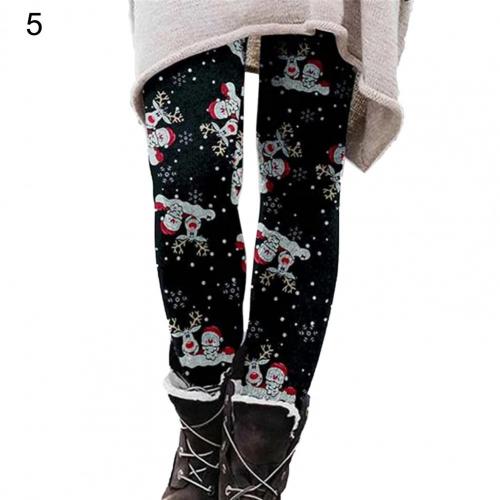 Women's Elastic Trousers Printed Thin Christmas Pants