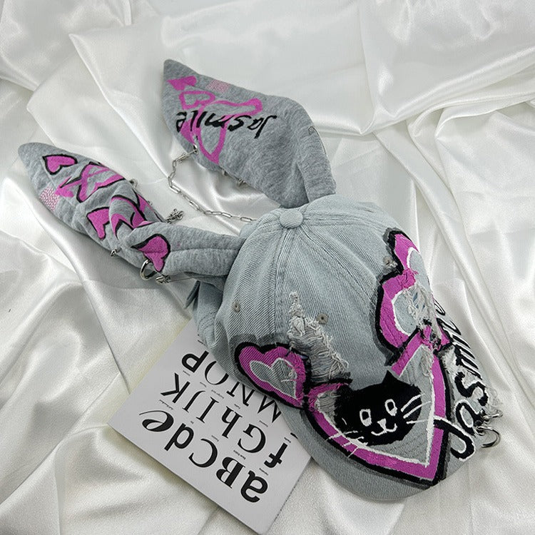 Special-interest Design Y2g American Graffiti Punk Denim med Hul Kanin