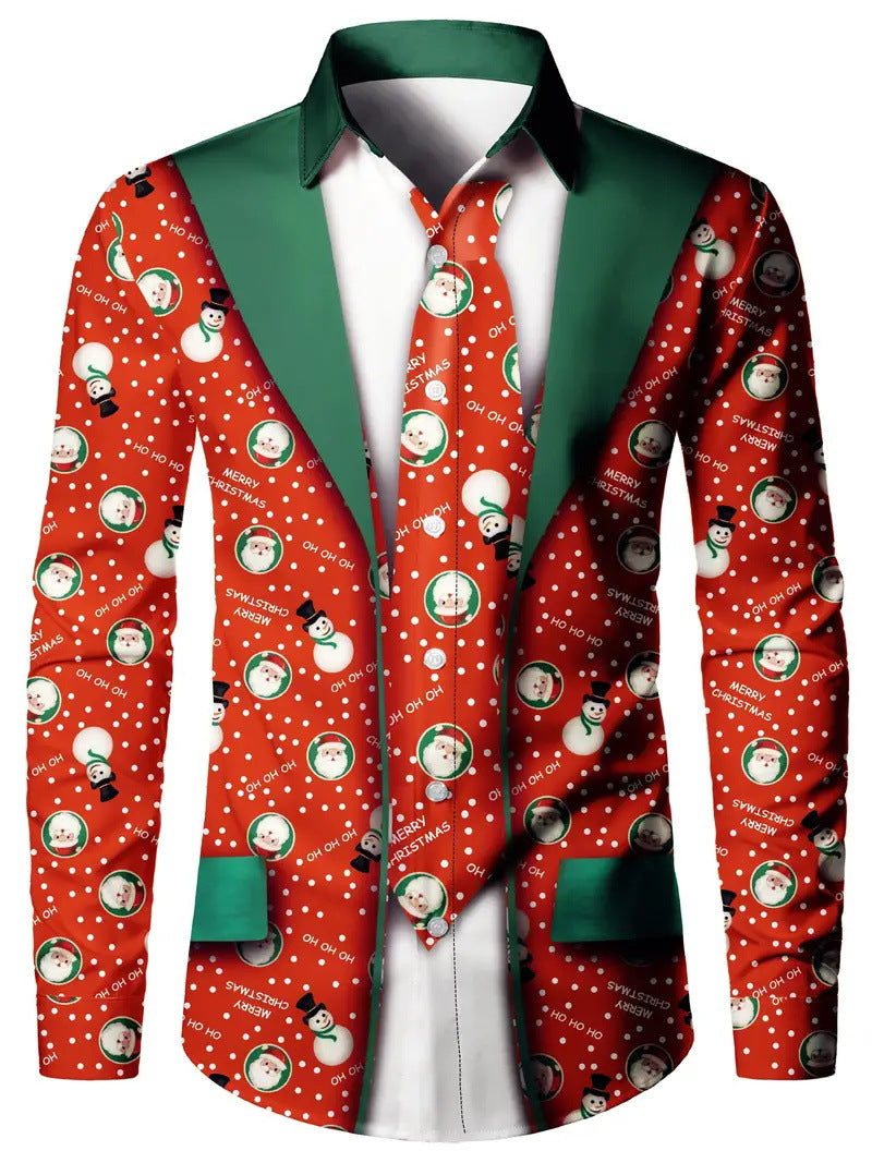 Fashion Men's False Two Pieces Digital Printing Shirt