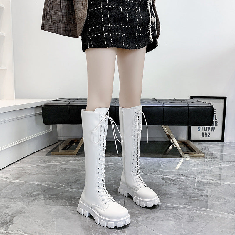 Women's British Style Front Lace-up Round Toe Martin Boots