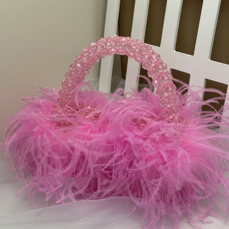 Colored Ostrich Wool Beaded Handbag