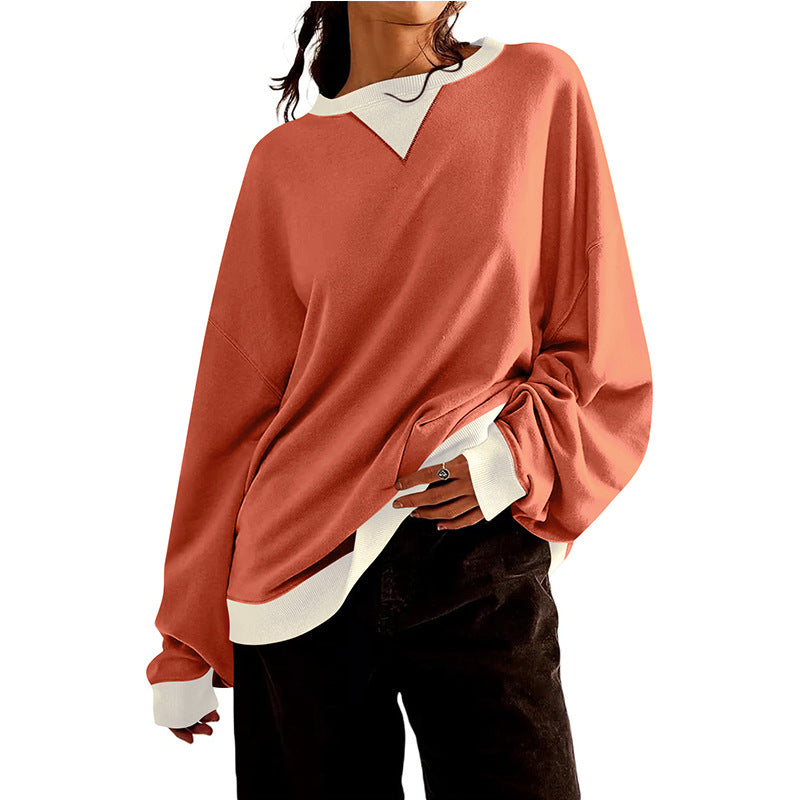 Løs Afslappet Sweater med Kontrastfarve til Kvinder