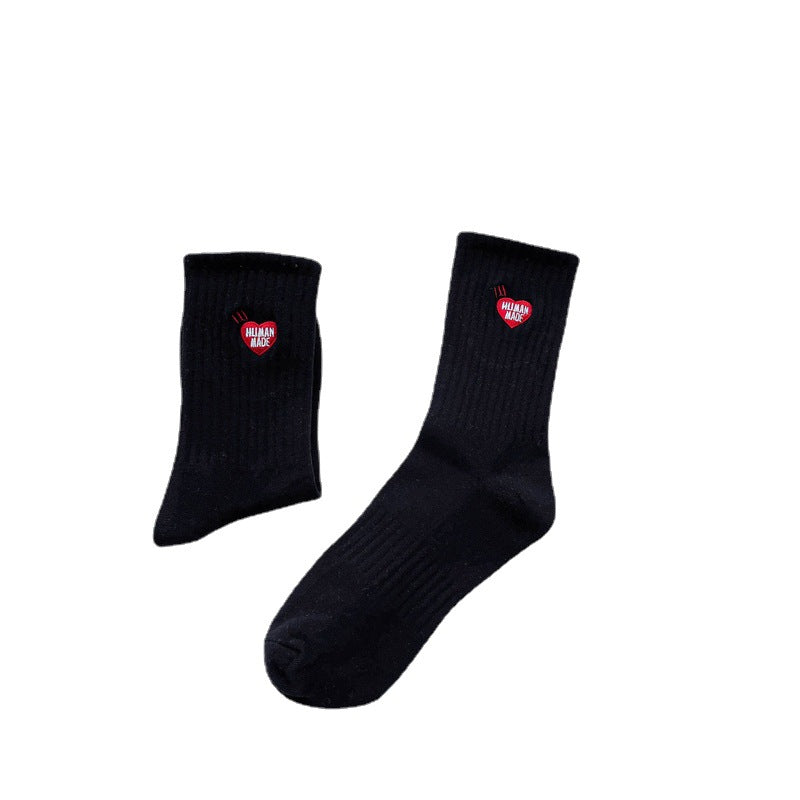 Letter Love Solid Color Couple Medium Stockings Ins Tidy High Stockings For Men