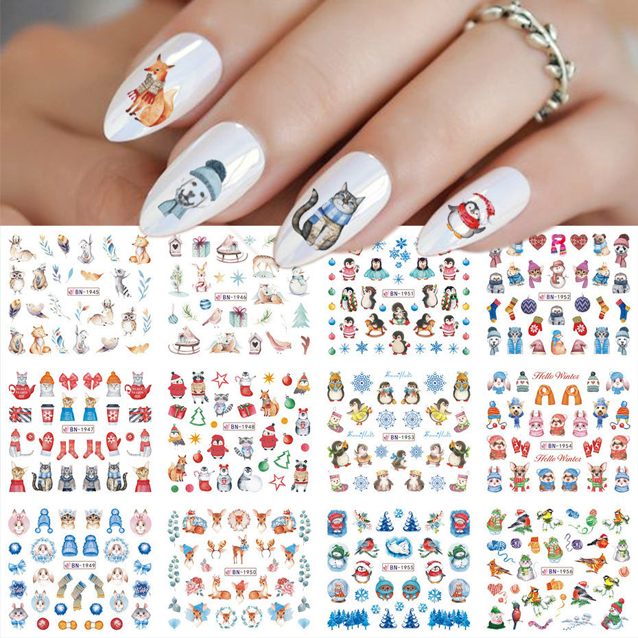 Cartoon Animal Nail Beauty Water Printing Stickers