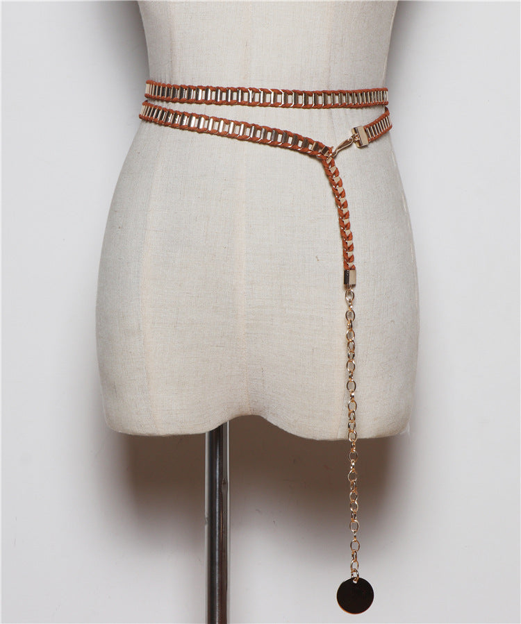 Korean Version Of Wild Metal Braided Waist Chain Double Loop Belt Decoration