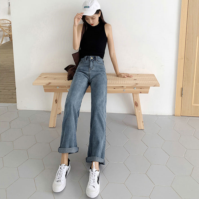 High-waisted Jeans Women's Loose Large Size Slimming Drape Wide-leg Pants