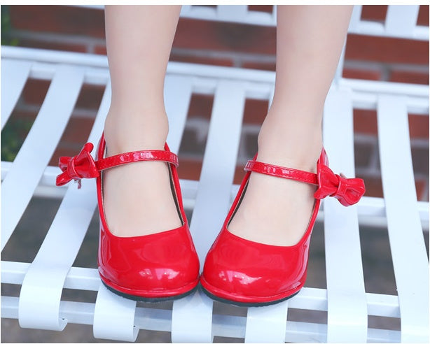 Fashion Girls' Solid Color High Heel Casual Leather Shoes