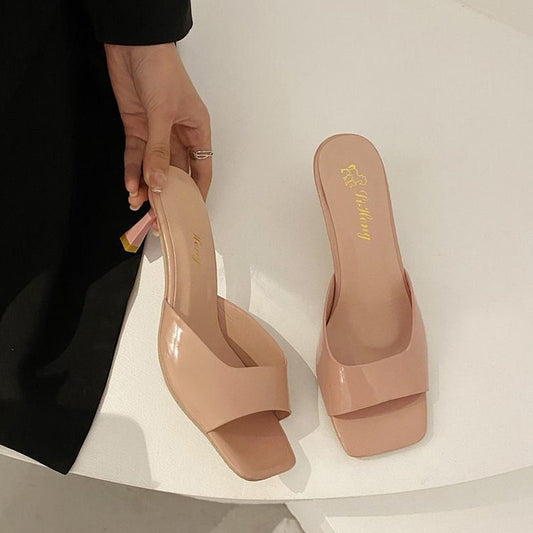 All-matching Stilet Patentlæder Høj Hæl Slippers