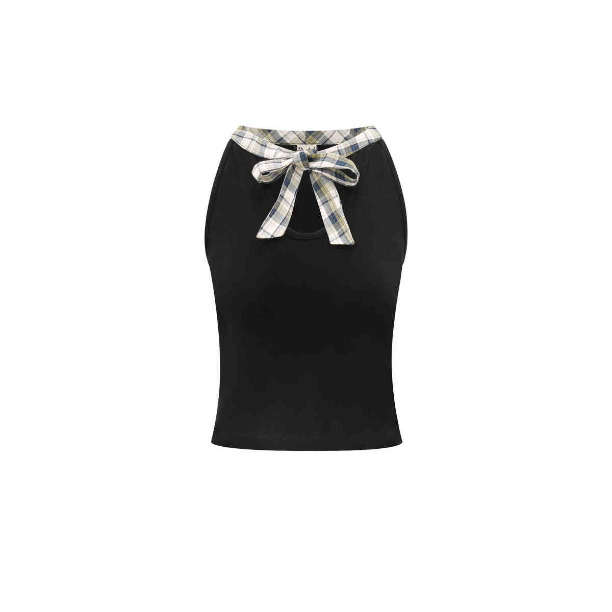 Patchwork Plaid Bow Bandage Halterneck Vest Top