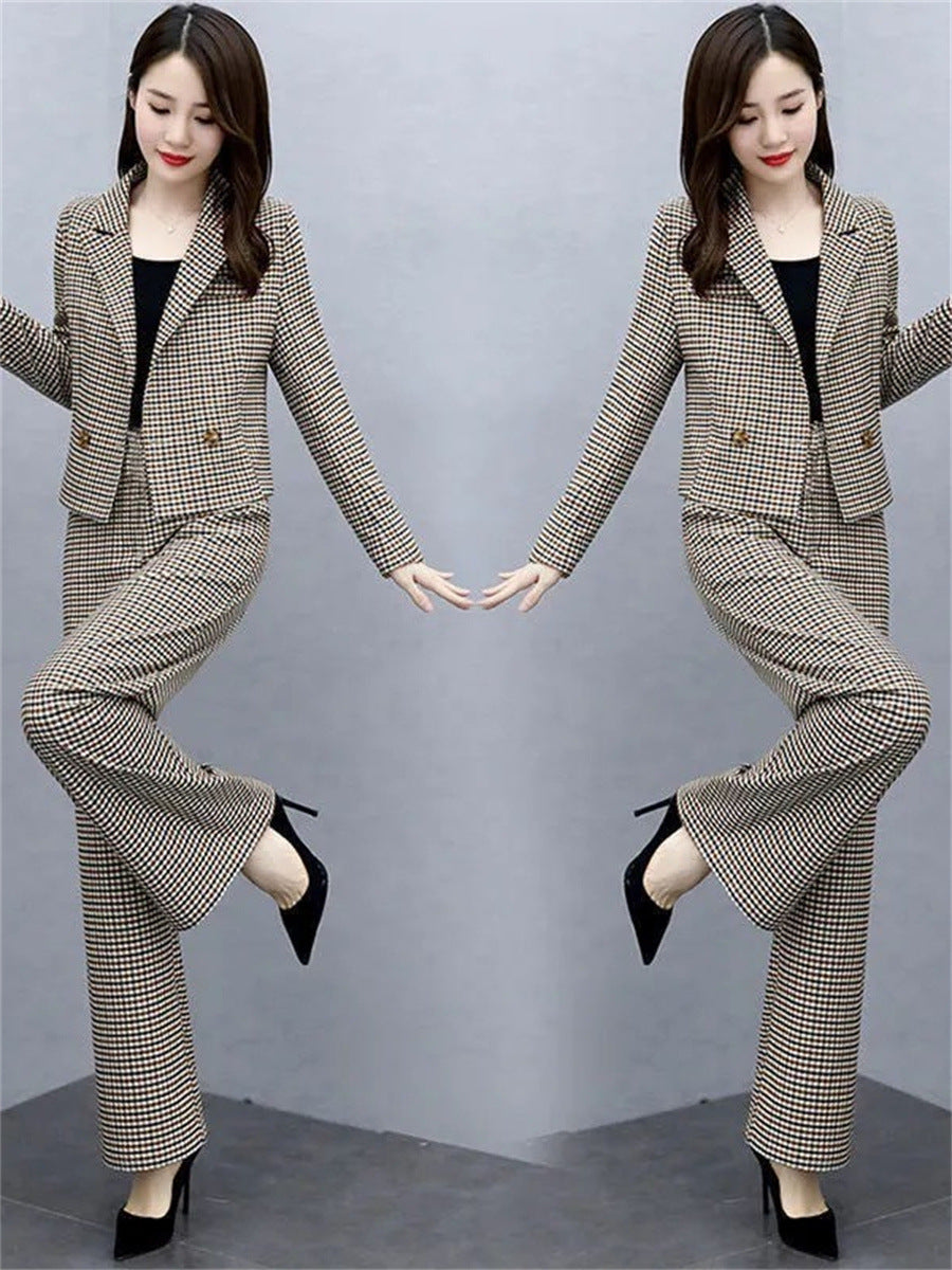 Temperament Western Style Lattice Loose Pants Two-piece