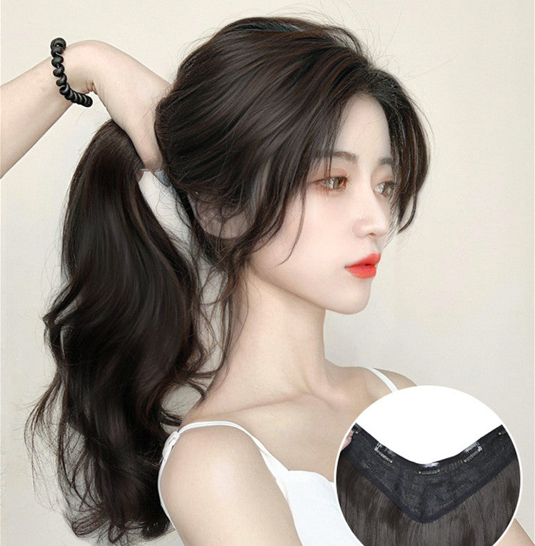 Women's Long One-piece Seamless Long Curly Wig Patch