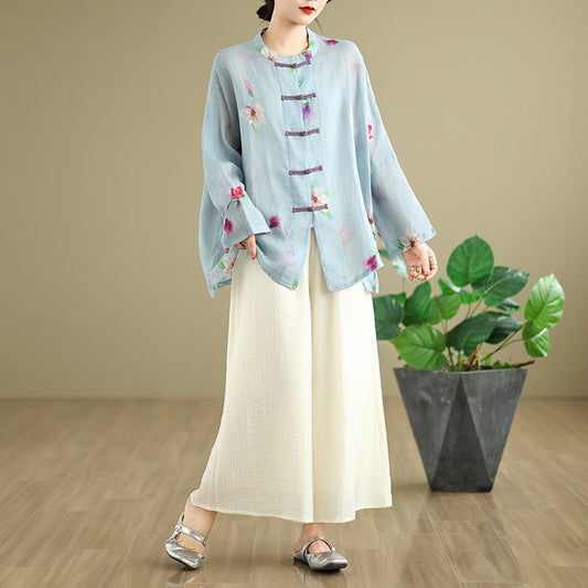 Ramie Frog Button Cardigan Coat All-match Suit