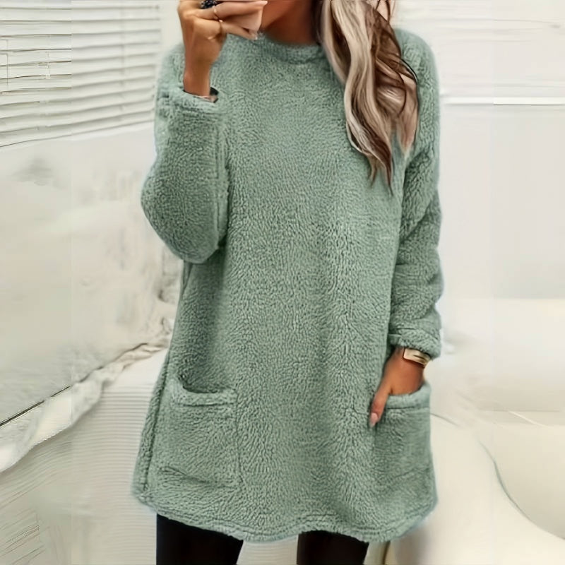 Women's Long Sleeved Pocket Plush Hoodie T-shirt