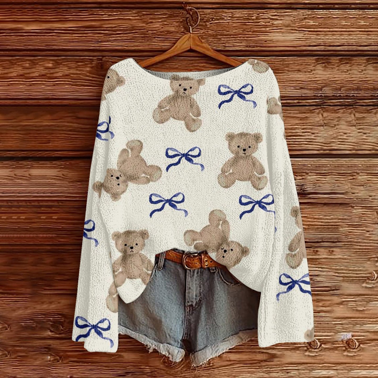 Off-the-Shoulder Pullover Sweater With 3D Print