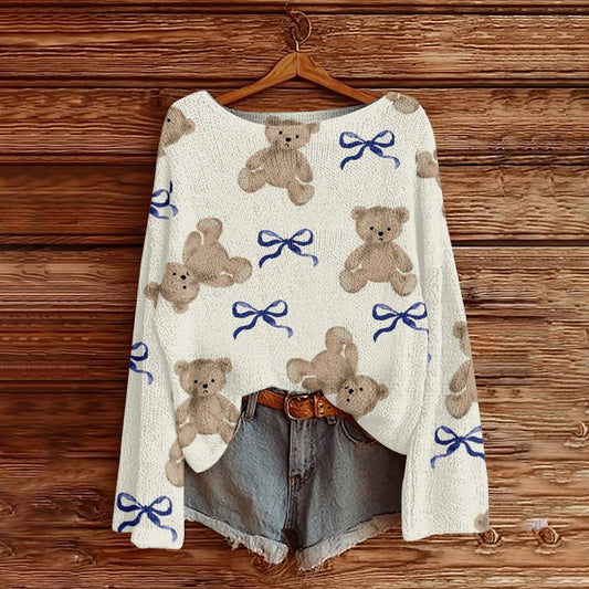 Off-the-Shoulder Pullover Sweater With 3D Print