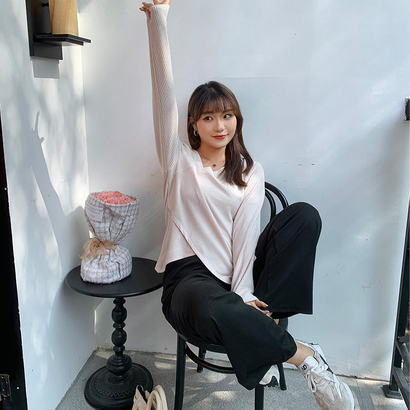 Women's Age-reducing Fashion Irregular Pit Knitted Bottoming Shirt