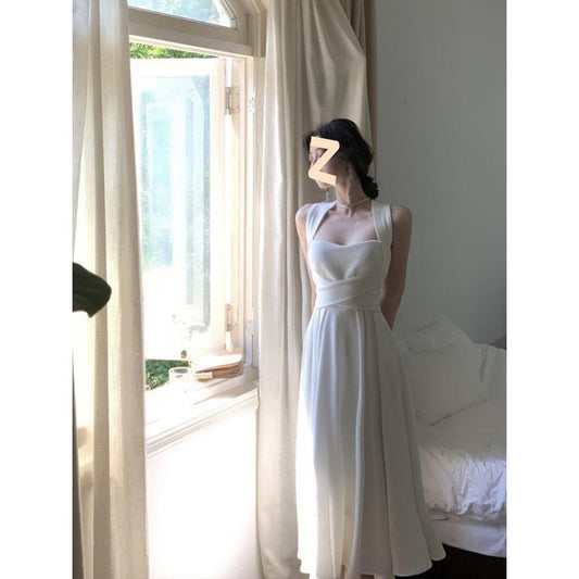 Niche High Sense Dignified Goddess Fan High End Light Luxury Square Collar Socialite Fairy Long Dress Female