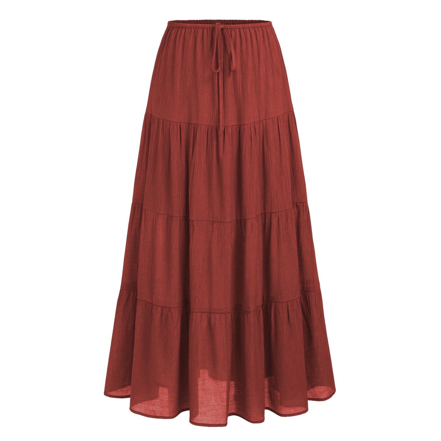 High-waisted Elastic-waist Tie-closure Loose-fit Patchwork Skirt