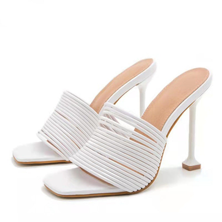 Foreign Trade Large Size Women's Shoes Square Toe Super High Heel Sandals And Slippers