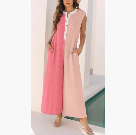 European And American Leisure Loose Color Matching Sleeveless Jumpsuit