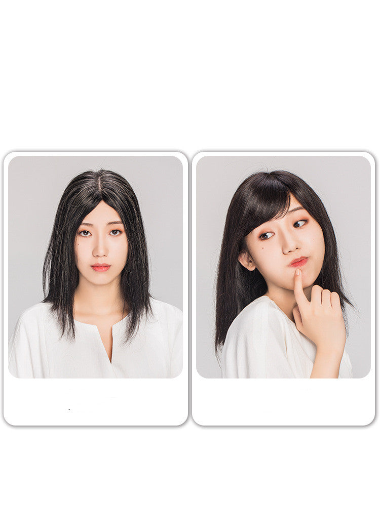 Oblique Bangs Wig Female Natural And Seamless Patch On The Top Of The Head