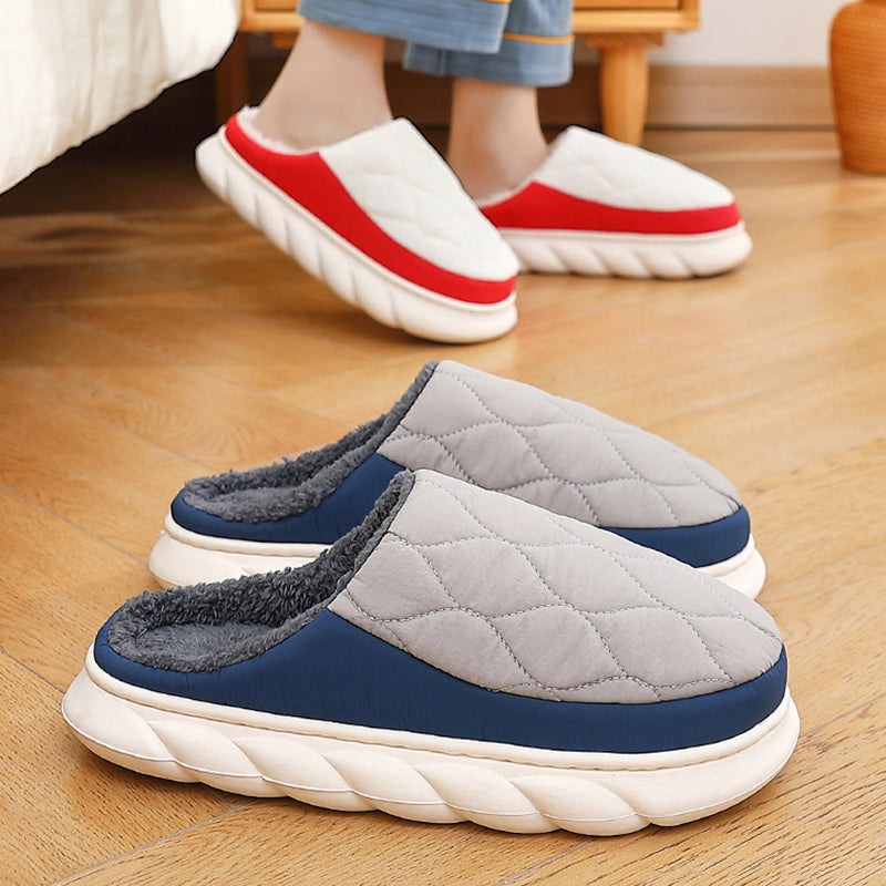 Plaid Down Slippers Warm Winter House Shoes