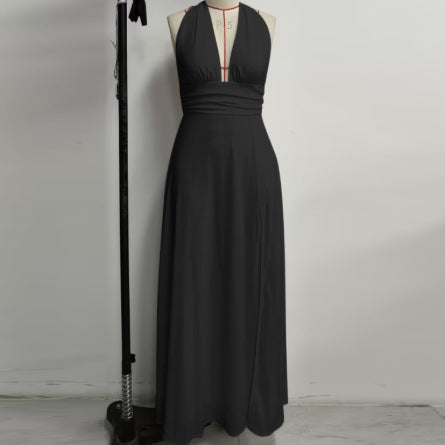 Sexy Chic Deep V-Neck Backless Slit Evening Gown Long Dress
