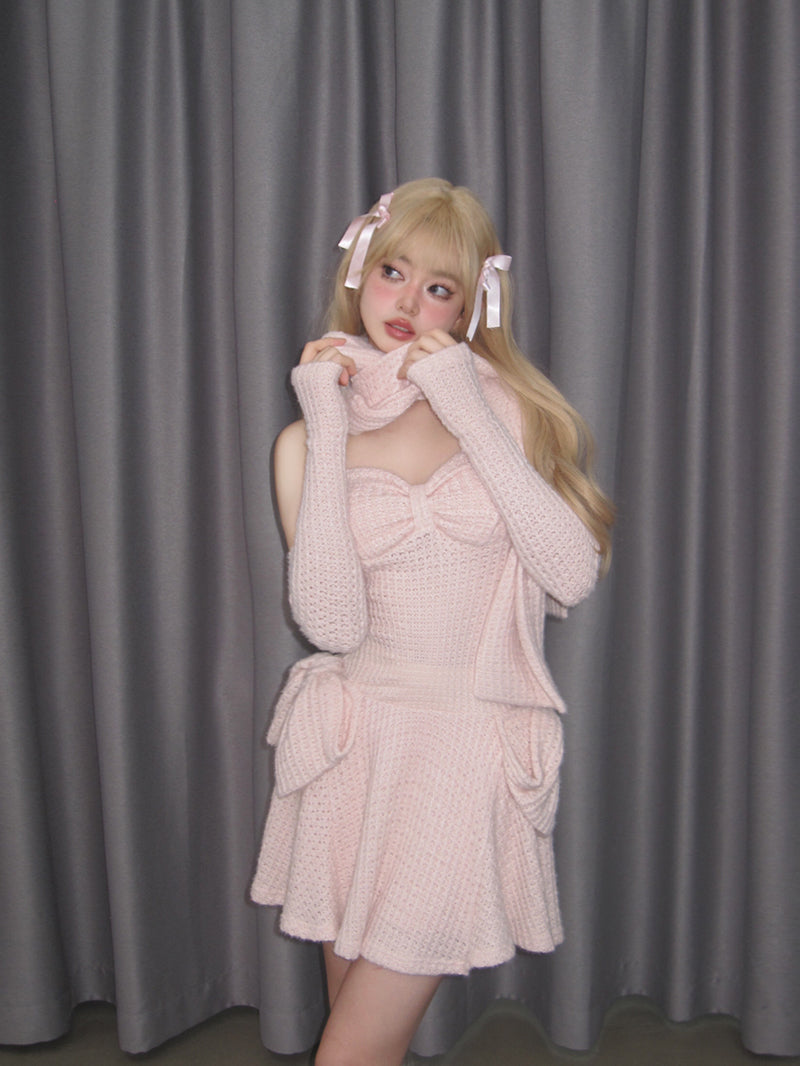 Corn Knit Strapless Dress With Breast Pad