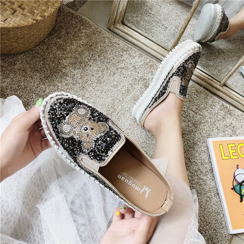 Korean Version Versatile Fashion Diamond Heelless Shoes
