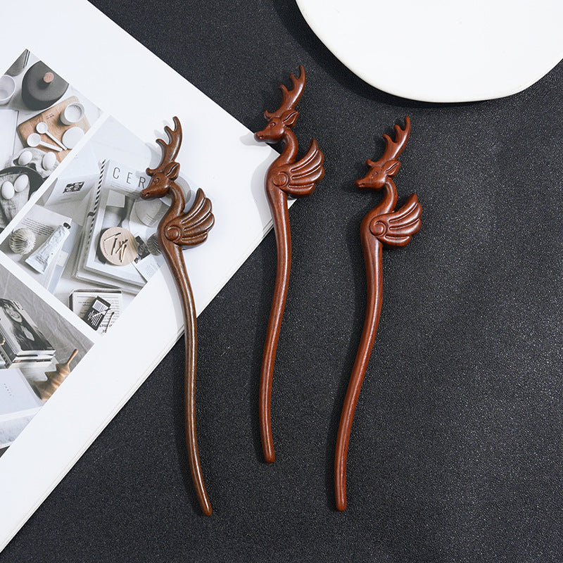 Wooden Women's Chinese Style Headdress Animal Hairpin