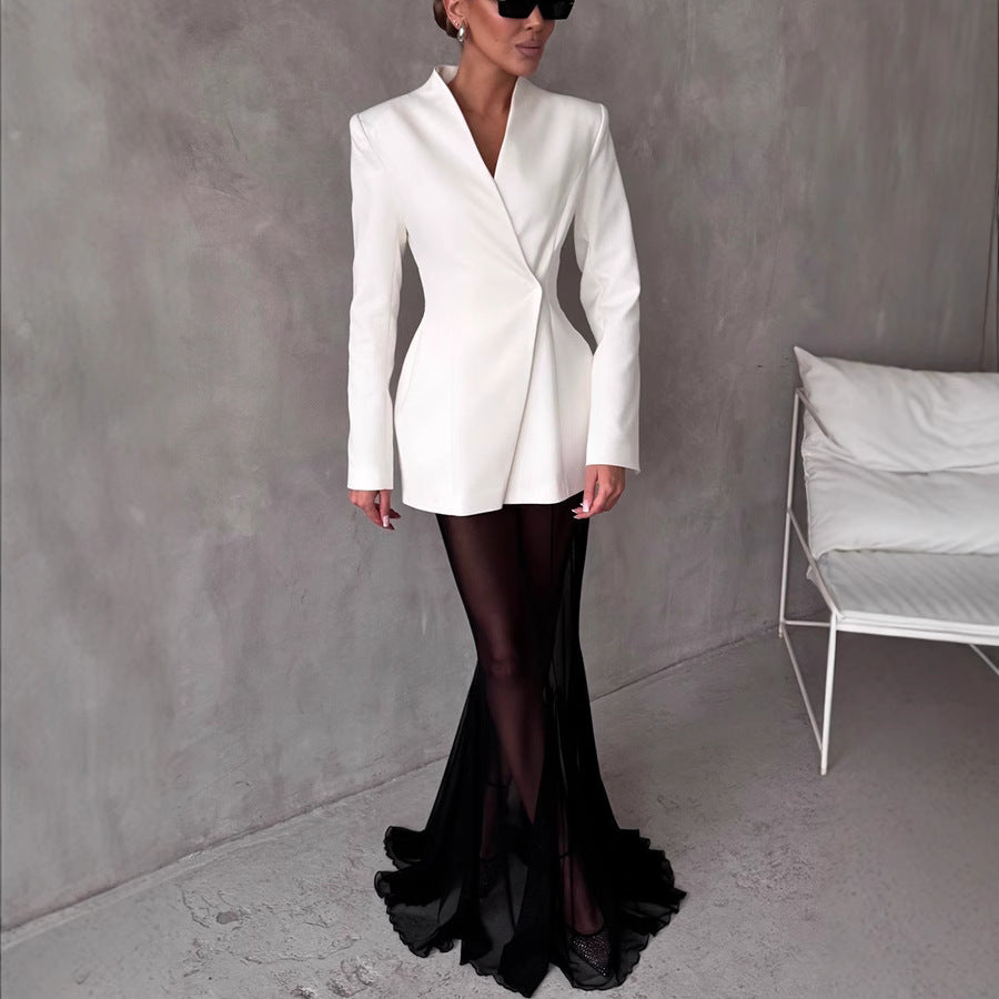 Long Sleeve Satin Top Suit Loose