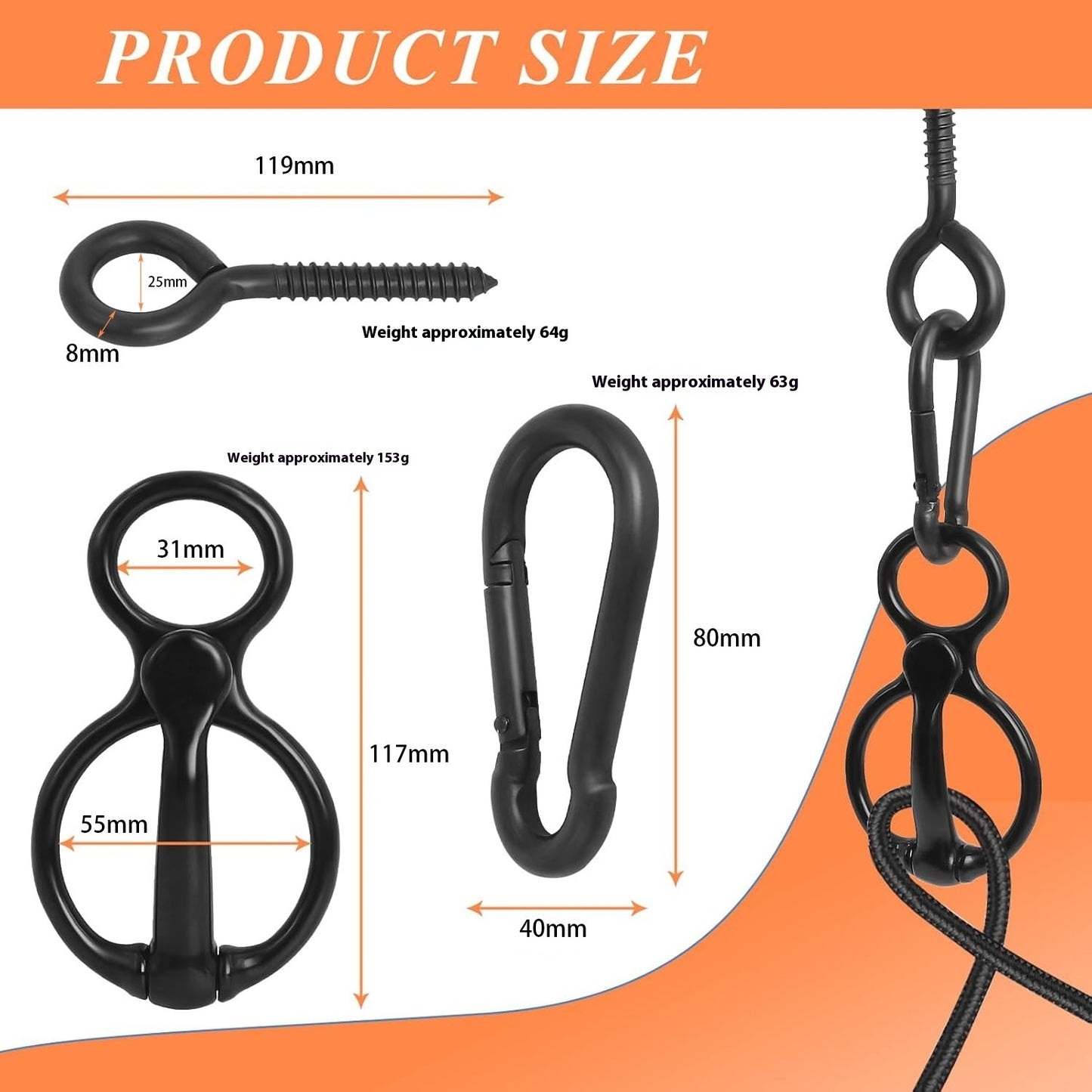 Leash String Clip Silver Black Carbon Steel High Strength