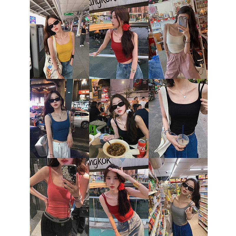 Retro Underwear U Collar Beautiful Back Outer Wear Sleeveless Vest Top