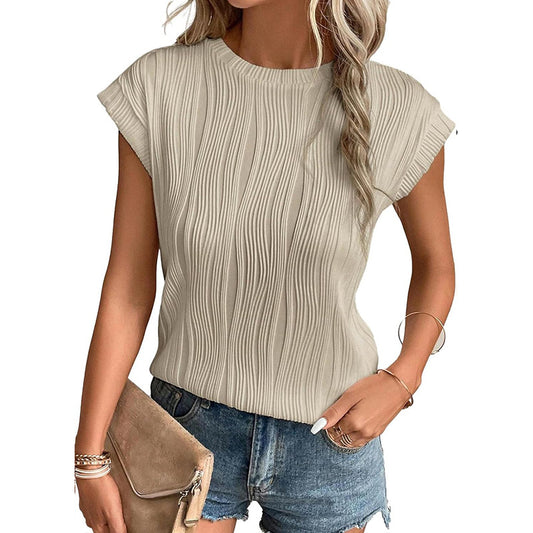 Dame Modetoppe Rund Hals Super Korte Ærmer Ensfarvet Sommer T-shirt