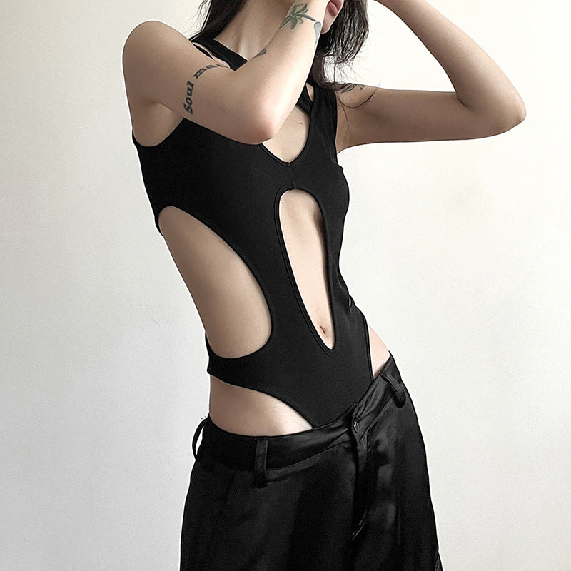 Women's New Solid Color Sexy Hot Girl Hollow Out Stitching Slim Fit Figure Flattering Jumpsuit