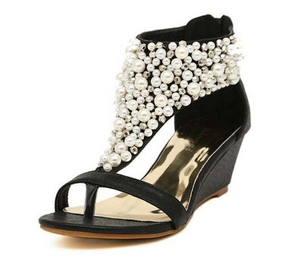 Summer Fashion Beaded Rhinestone Flip-toe Wedge Women's Shoes