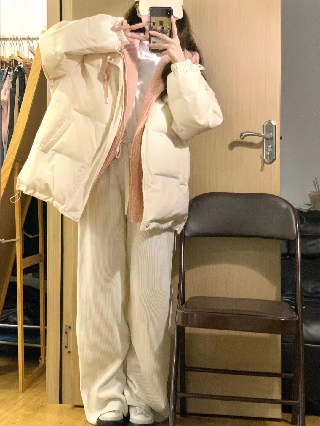 Fake Two-pieces Coats Women's Loose Hooded Thickened Warm Quilted Jacket Cotton-padded Coat