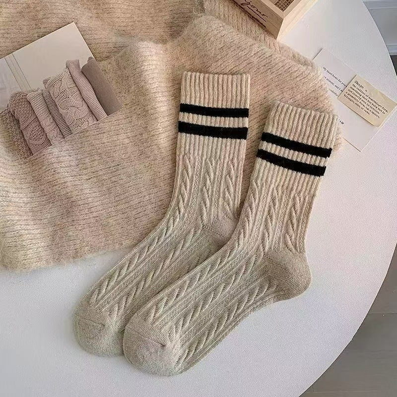 Thickened Womens Socks With Double Stripes