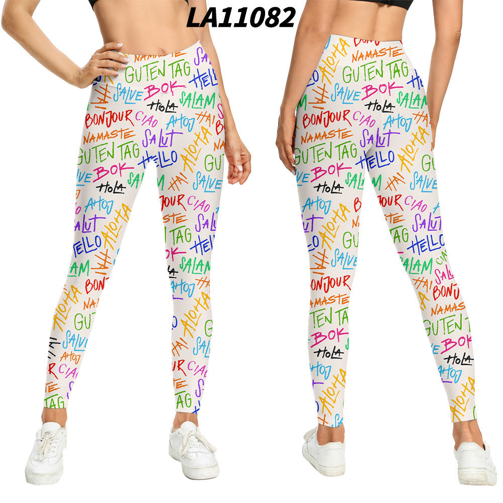 Women's Floral Print High-waist Buttocks Tights